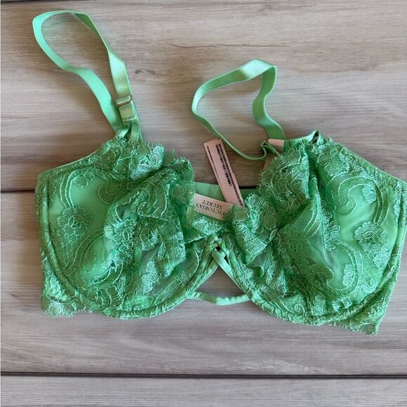 Victoria’s Secret Wicked Unlined Boho Embroidery Balconette Bra GREEN 36DD NWT - Picture 5 of 9